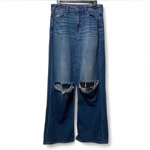 American Eagle Classic Blue Distressed Wide Leg Women Jeans